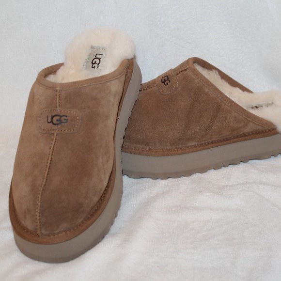 NIB UGG WOMEN'S DISCOQUETTE SUEDE SHEARLING SLIP ON SLIPPERS CHESTNUT - Picture 4 of 11